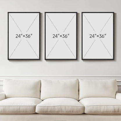 Large Framed Black and White Grey Abstract Wall Art for Living Room, 3 Piece Modern Canvas Prints Paintings Artwork for Walls, Minimalist Abstract Pictures for Hallway, Office Wall Decor 24x36 Inch