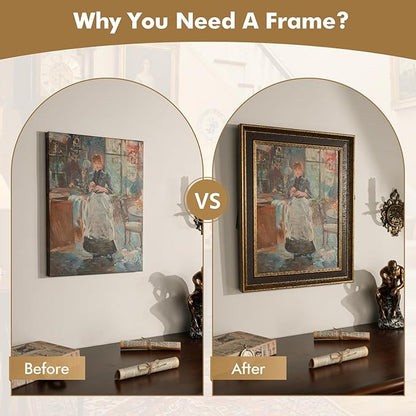 Vintage Plein Air Frame for 8x8 Handmade Paintings, 1.7" Wide Old-fashioned Art Frame for Horizontal Vertical Display, No Glass Cover & Back, Living Room Bedroom Entryway Decor (Gold Brown)
