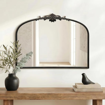 Besdomus Vintage Arched Black Mirror: 32"x24" French Large Black Vintage Wall Mounted Mirror - Baroque Traditional Ornate for Living Room/Fireplace/Bathroom- Wall Decor for Interior Designers