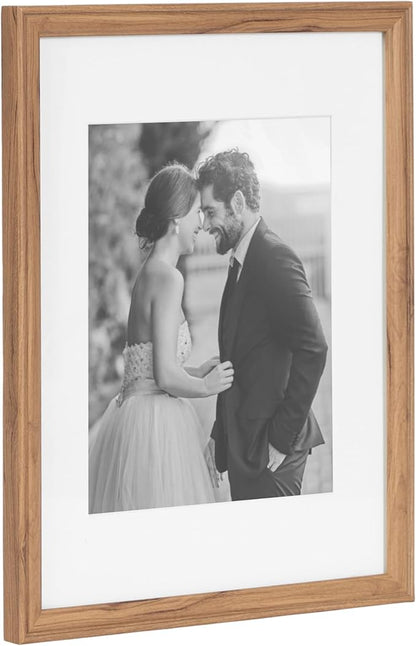 Kate and Laurel Adlynn Rectangle Picture Frame Set of 4; 11 x 14 matted to 8 x 10; Brown; Transitional Four-Piece Frame Set for Gallery Wall Frame Set in Living Room Wall Decor