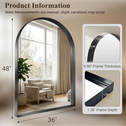 Arch Mirror for Bathroom Sink, 36"x40" Black Frame Mirror for Wall Mounted, Bathroom Mirror with HD Tempered Glass, Bedroom, Living Room, Entry Way, Vanity, Restroom