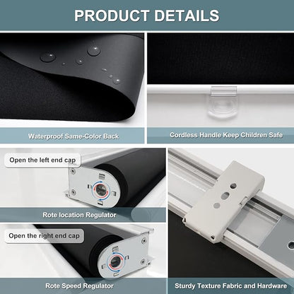 AOSKY Cordless Roller Shades Blackout Blinds for Windows Room Darkening Rolled Up Shades with Spring System, UV Protection Window Shades Door Blinds for Home and Office (60" W x 72" H, Black)