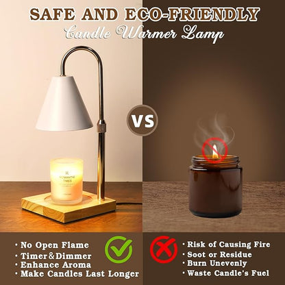White Candle Warmer Lamp with Timer Dimmer, Electric Candle Lamp Warmer for Bedroom Decor, Mothers Day Birthday Gifts for Mom, Adjustable Metal Candle Lamp, House Warming Gifts, 2*35 Watt Bulb