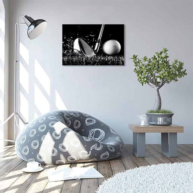 Golf Wall Art Golf Ball Picture Canvas Prints Golf Poster Wall Decor for Living Room Bedroom Home Decorations Framed Artwork Ready to Hang(18''H x 24''W)