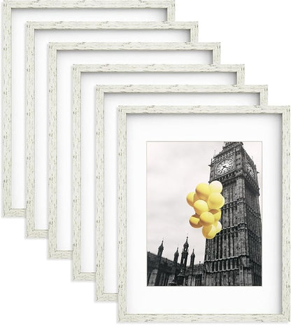 11x14 Picture Frames Distressed White, Rustic Farmhouse Photo Frames Multi Photo Frames Collage for Wall or Tabletop Display with Mat 8x10, Set of 6