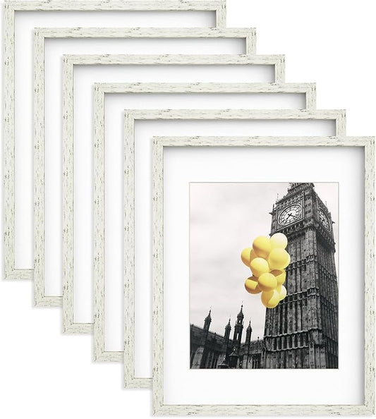 11x14 Picture Frames Distressed White, Rustic Farmhouse Photo Frames Multi Photo Frames Collage for Wall or Tabletop Display with Mat 8x10, Set of 6