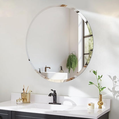 Round Bathroom Mirror, 24 inch Round Frameless Mirror,Frameless Bathroom Mirror, Suitable for Bathroom, Hall, Entry, Modern and Elegant Look (24inch)