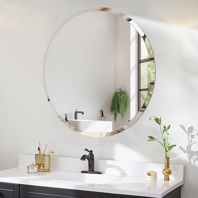 Round Bathroom Mirror, 28 inch Round Frameless Mirror,Frameless Bathroom Mirror, Suitable for Bathroom, Hall, Entry, Modern and Elegant Look (28inch)