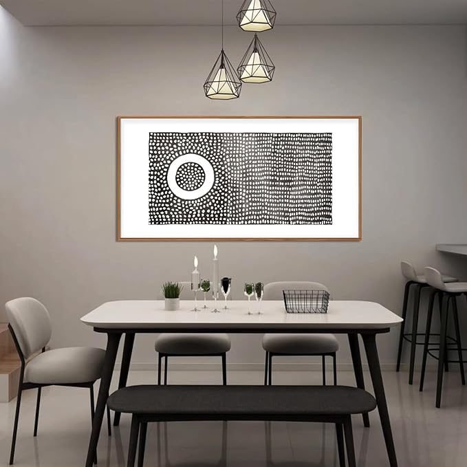 Abstract Round Dot Framed Canvas Wall Art Set,Minimalist Black and White Wall Decor,Modern Mid Century Circle Print,Neutral Geometric Artwork for Living Room,Bedroom-20 x40