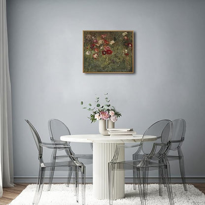 Pyradecor Vintage Wall Art Retro Large Framed Living Room Decor A Bed of Poppies Canvas Prints Classical Floral Painting for Bedroom Kitchen Farmhouse Office Decorations AH1110-5060NW