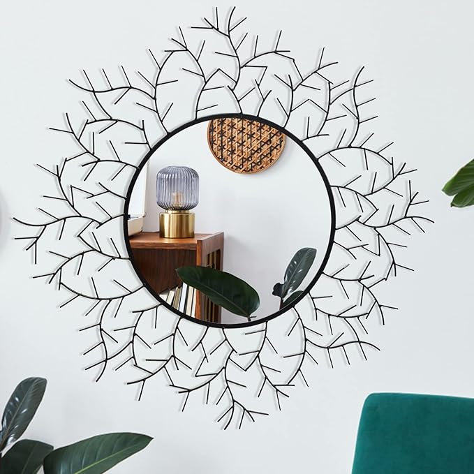 POZINO Round Wall Mirror, 30 Inch Circle Mirrors for Wall Decor, Black Metal Framed Accent Mirrors for Living Room Bedroom Entryway
