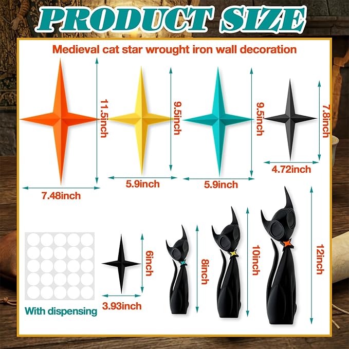 Otoolling 8 Pcs Mid Century Modern Decoration Mcm Retro 3D Atomic Cat Colorful Stars Starburst Wall Art Sculpture for Home Office Living Room Kitchen Bathroom Laundry Room Wall Decor Cat Lovers Gifts