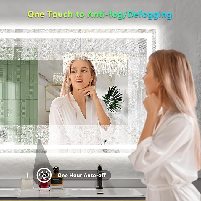 80x40 Inch RGB LED Bathroom Mirror Front Light and RGB Backlit Lighted Vanity Mirror for Bathroom Wall Mounted Dimmable Anti Fog Memory Shatter-Proof IP54 Waterproof Horizontal/Vertical