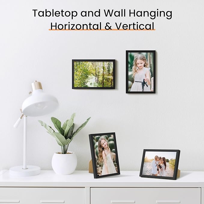 upsimples 4x6 Picture Frame Set of 3, Made of High Definition Glass for 4 x 6, Wall and Tabletop Display Thin Border Photo Frames for Home Decor, Black