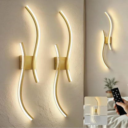 DORESshop Battery Operated Wall Sconces Set of 2, Acrylic Modern Wireless Rechargeable Wall Lights with Dimming, 3000K-6000K, 8000mAh, Sconce Wall Decor for Living Room, Hallway, Bedroom, Gold, 39in