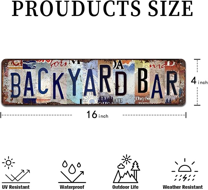 Backyard Bar Vintage Metal Tin Sign - Rustic Outdoor Wall Art for Patio, Garden, Man Cave, Pub Décor - 4x16 Inch