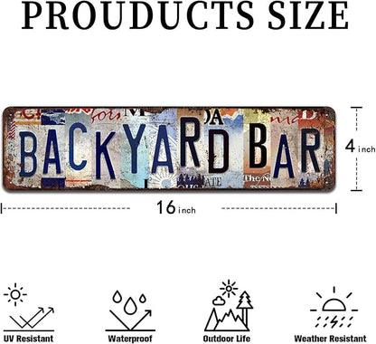 Backyard Bar Vintage Metal Tin Sign - Rustic Outdoor Wall Art for Patio, Garden, Man Cave, Pub Décor - 4x16 Inch