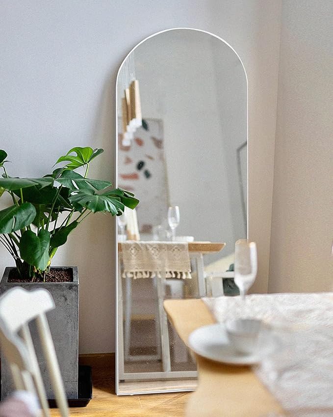 65''x22'' Arched Full Length Mirror with Stand, Full Body Mirror Full Length Floor Freestanding, Wall Mounted Mirrors for Bedroom Living Room Cloakroom (White)