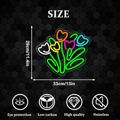 Dracey Tulip LED Neon Sign, Dimmable LED Tulip Flower Neon Light Signs, Florist Bunch Store Shop Bedroom Club Wall Decor, Gift for Mother's or Valentine's Day(13 * 11.4 in)