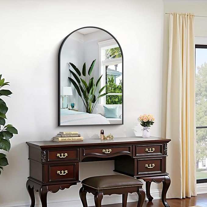 CIRCUMI Arched Wall Mirror, 24"x36" Black Arched Mirror with Tempered Glass, Metal Frame, Large Size for Bathroom, Living Room,Entryway,Over Sink, Arch Mirror for Decor,Shatterproof&Crystal-Clear