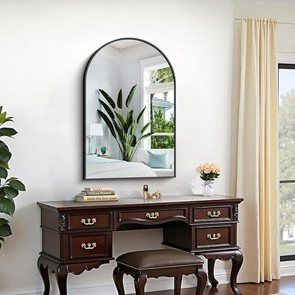 CIRCUMI Arched Wall Mirror, 24"x36" Black Arched Mirror with Tempered Glass, Metal Frame, Large Size for Bathroom, Living Room,Entryway,Over Sink, Arch Mirror for Decor,Shatterproof&Crystal-Clear