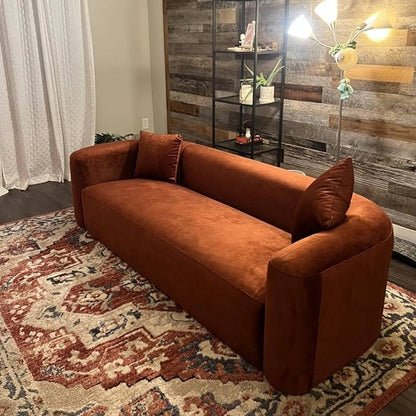 Acanva Luxury Modern Tight Curved Back Velvet Sofa, Minimalist Style Comfy Couch for Living Room Apartment, 3 Seater, Tangerine