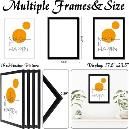 18x24 Picture Frame Set of 4, Black 18 x 24 Frame High Transparent Wall Gallery Poster Canvas Photo Frames for 18 by 24 inches
