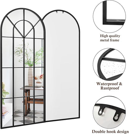 Full Length Mirror, 71"x32" Oversized Floor Mirror Full Length, Large Body Arched Wall Mounted Window Pane Mirrors, Standing Mirrors Hanging or Leaning for Bedroom (Black)