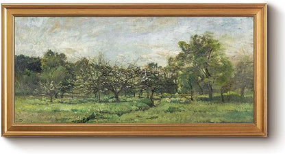 Bzstyleart Vintage Wall Art Decor for Living Room, Large Canvas Framed Wall Art, Landscape Painting Picture Farmhouse, Canvas Artwork for Bedroom Home Decoration Aesthetic, Sunny Field, 20 x 40 Inch