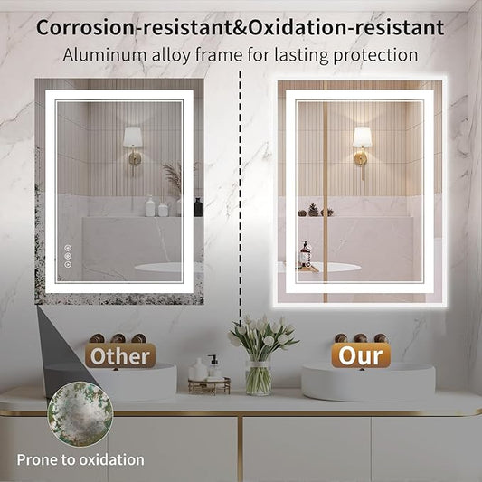 22"x30" LED Bathroom Mirror with Lights, Front & Backlit, Anti-Fog, Dimmable, 3 Color Temperature, CRI 90+, LED Mirror for Bathroom with Premium Full Aluminum Frame, Touch Control with Memory