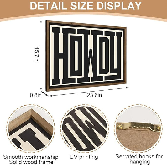 Howdy Wall Art, 23.6x15.7 Inchs Wooden Howdy Sign Western Cowboy Wall Decor, Southwestern Living Room Bedroom Bathroom Home Decorations
