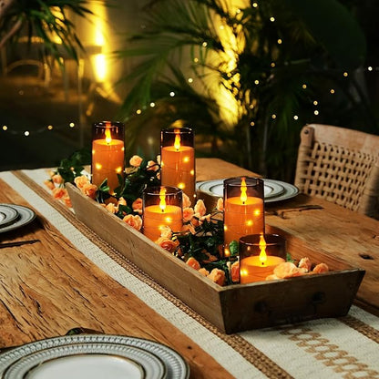 Homemory Flameless Candles with Embedded Star String Fairy Lights, Battery Operated Candles, LED Candle, Fake Candles with Remote Control and Timer for Halloween, Gray Acrylic, Set of 5(H4"5"6"8"8")