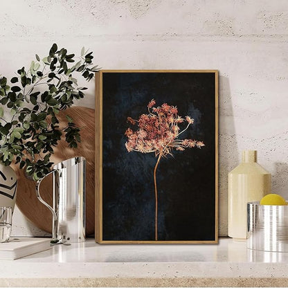WALLZK Vintage Framed Wall Art Moody Botanical Wall Decor Dark Dried Flower Minimalist Canvas Prints Pictures Rustic Retro Artwork for Walls Living Room Bedroom Bathroom 8"x10"