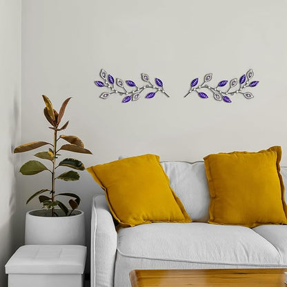 sxnzequnze 2 Sets Leaf Wall Art for Home Metal Bling Rhinestones Ready to Hang Tree Branch Leaves Olive Vine Wrought Iron Hanging Sculpture Pieces Wall Decor Pcs - 16.5in