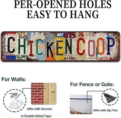 Chicken Coop Vintage Metal Tin Sign - Rustic Farmhouse Wall Art for Barn, Garden, Kitchen, Farm Décor - 4x16 Inch