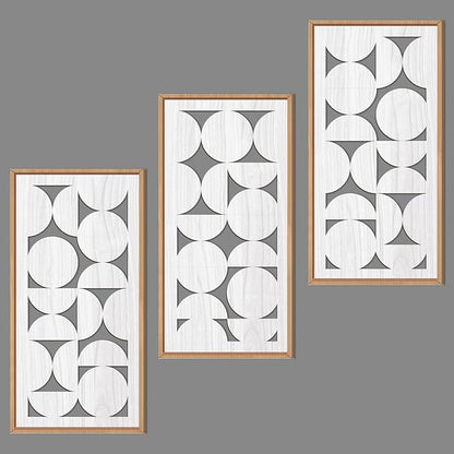 IARTTOP White Abstract Wood Wall Art Framed 8x16 Inch Set of 3 Modern Minimalist Wooden Wall Decor Mid-century Modern Geometry Artwork for Living room Bedroom Office