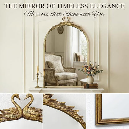 Gold Baroque Vintage Mirror for Vanity 24x35.5Inch Gold Antique with Ornate Frame, Arched Vintage Wall for Bathroom, Living Room, Fireplace, Entryway (Golden (Arched 5), 36"L x 24"W（Vertical ）)