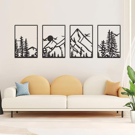 DICYWUDI Black Metal 47.24 x 15.7 inch Mountain Wall Decor – Minimalist Wall Art for or Indoor Kitchen Bathroom Bedroom Living Room Dining Room