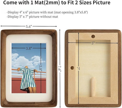 FLECHAZO 5x7 Picture Frame Wood with 4x6 Mat,Natural Solid Walnut Wooden Photo Frames 5 by 7 for Tabletop or Wall Display