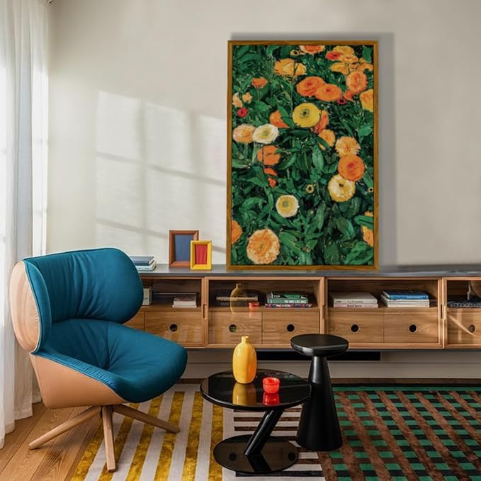 crmotu Large Framed Wall Art, Floral Botanical Canvas Art Prints, Yellow Flower Vintage Decor Paintings, Nature Plant Retro Pictures Wall Decor Living Room Bedroom Bathroom Office Artwork 24x36in