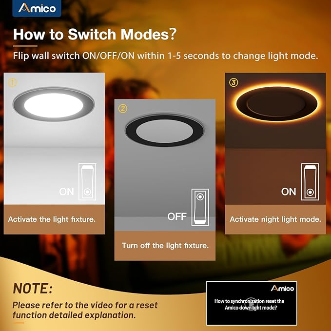 Amico 6 Pack Black 6 Inch 5CCT LED Recessed Ceiling Light with Night Light, 2700K/3000K/3500K/4000K/5000K Selectable Ultra-Thin Lighting, 12W=110W, 1100LM, Dimmable Canless Wafer Downlight - ETL&FCC