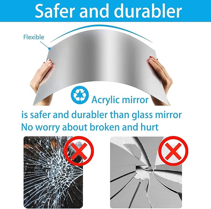 16"x12" Acrylic Mirror Sheet, Flexible Non Glass Body Mirror Tiles Large Self Adhesive Mirror Stickers for Bathroom Bedroom Home Wall Decor (1pc)