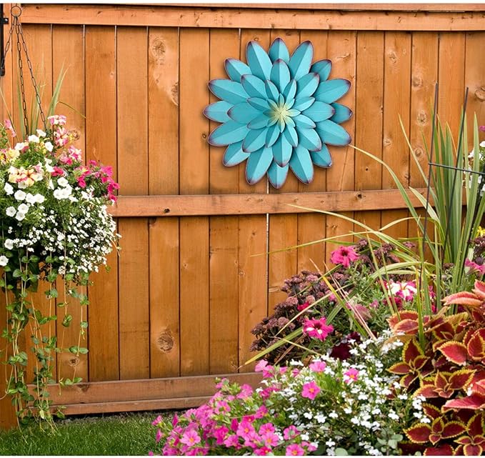 AHYS Wall Art Metal Wall Decor, 12Inch Blue - Indoor Outdoor Metal Flowers Wall Decor for Living Room Bedroom Bathroom Garden