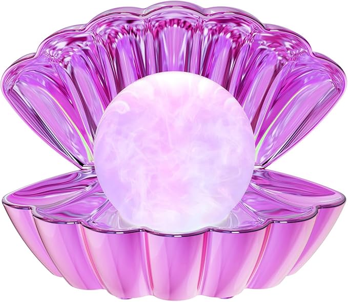 LKUA Shell Pearl Beach Themed Night Light, RGB 8 Colors Changing Mood Shell Pearl Lamps, Bedside LED Clamshell Portable Night Lights for Bar (Electroplating Purple)