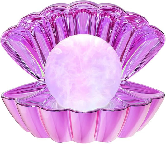 LKUA Shell Pearl Beach Themed Night Light, RGB 8 Colors Changing Mood Shell Pearl Lamps, Bedside LED Clamshell Portable Night Lights for Bar (Electroplating Purple)