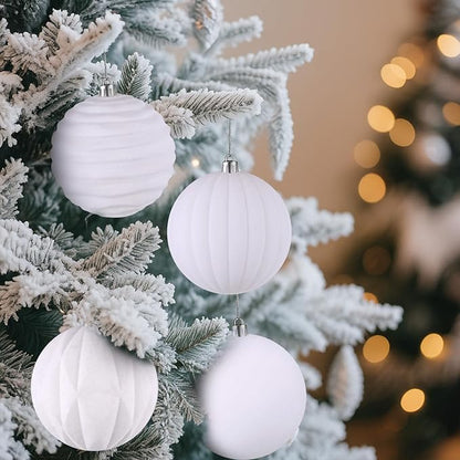 Liliful 12 Pcs Velvet Christmas Ornaments Balls, 4 Inch Flocked Plastic Christmas Tree Ball Shatterproof Hanging Ornaments Decorations for Xmas Tree Vintage Holiday Rustic Home Decor(White)