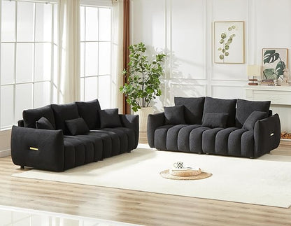 Antetek Teddy Sofa Set for Living Room, 2 Pieces Modern Deep Seat Oversized 3-Seater Cloud Boucle Couch for Bedroom, Office, Apartment, Furniture Set, 78-inch, Black (2 Pieces)