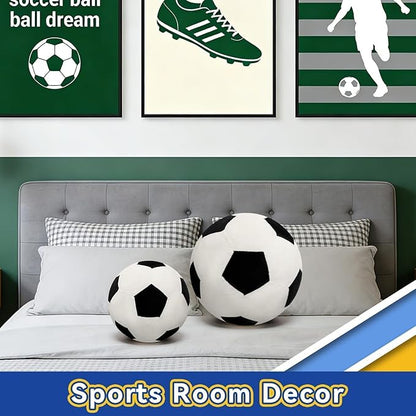 Fluffy Soccer Pillow - 8" Orbicular Durable Soccer Ball Plush, Soft Stuffed Soccer Decorative Pillows for Couch & Bedroom, Sports Gift for Soccer Enthusiasts
