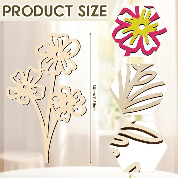 PerKoop 8 Pcs Wooden Flowers Wall Decor Boho Wildflowers Hanging Sculpture Wood Floral Cutouts for Nursery Bedroom Living Room Housewarming Gifts for Home Decorations(Fresh Style)