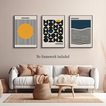 3Pcs Bauhaus Style Wall Art Bohemian Abstract Wall Decor Minimalist Canvas Mid Century Moderngeometry Poster Prints Painting Picture Suitable for Living Room Bedroom （12x16 unframed）